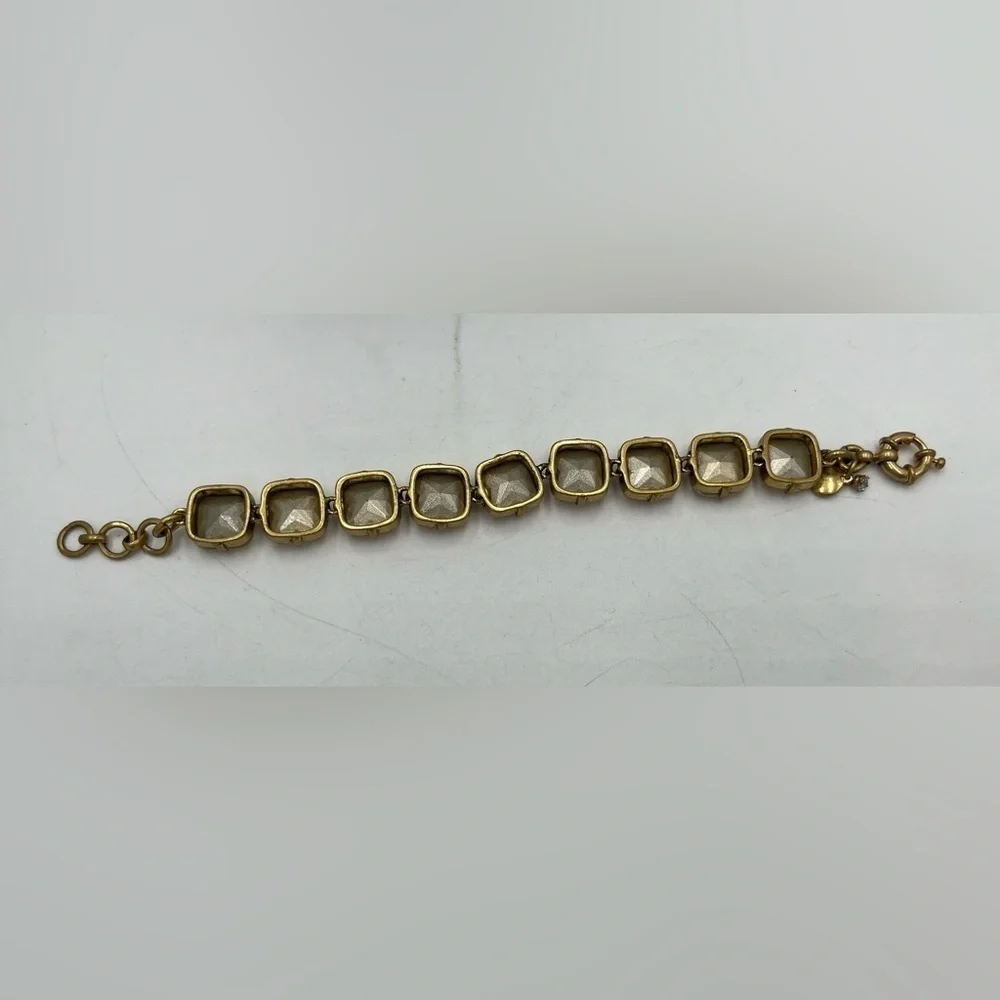 J. Crew Brass and Pretty Peach Rhinestone Gold‎ Gone Tennis Bracelet